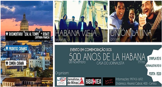 500 anos de La Habana, sexta 8/11, 19h, na Casa do Jornalista