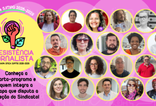 Imagem com rostos de integrantes e logo da chapa